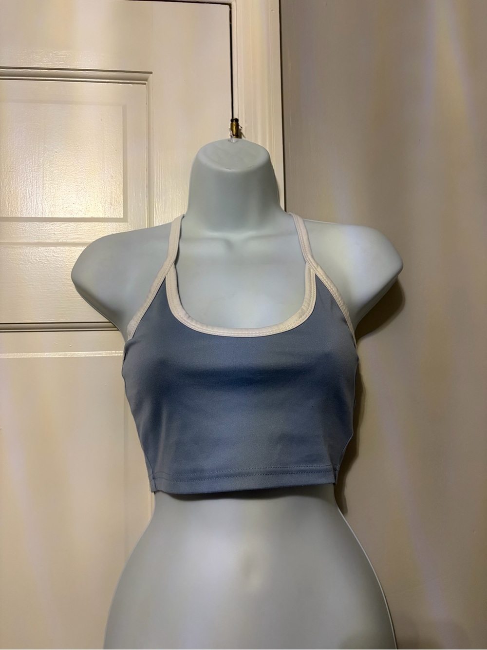 Women's Light Blue Cropped Tank Bralette with white Trim